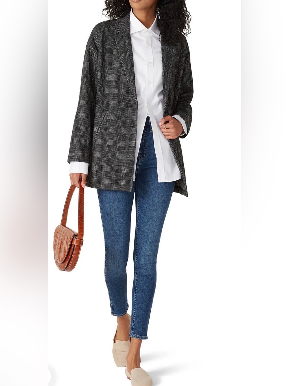 Madewell Blazer Glen Plaid  Oversized Relaxed Pockets Gray Knit Jacket Lapel Med